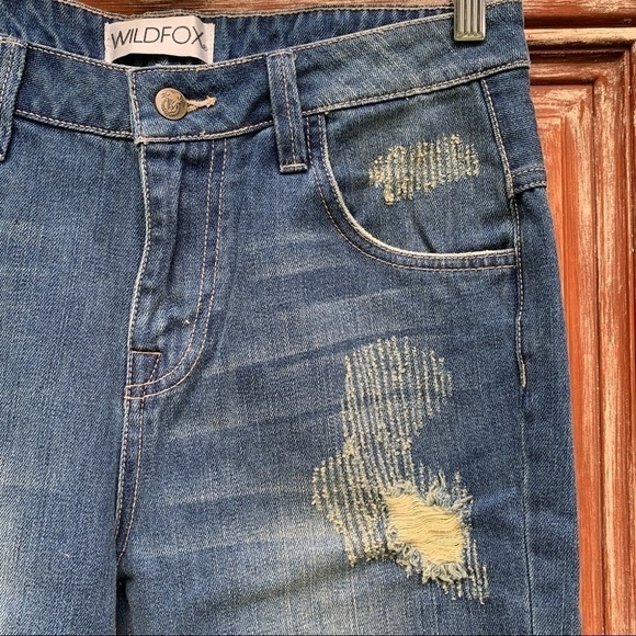 Wildfox NWT Baggy Worn Out Boyfriend Distressed Relaxed Fit Blue Denim Jeans 25 - Picture 12 of 16